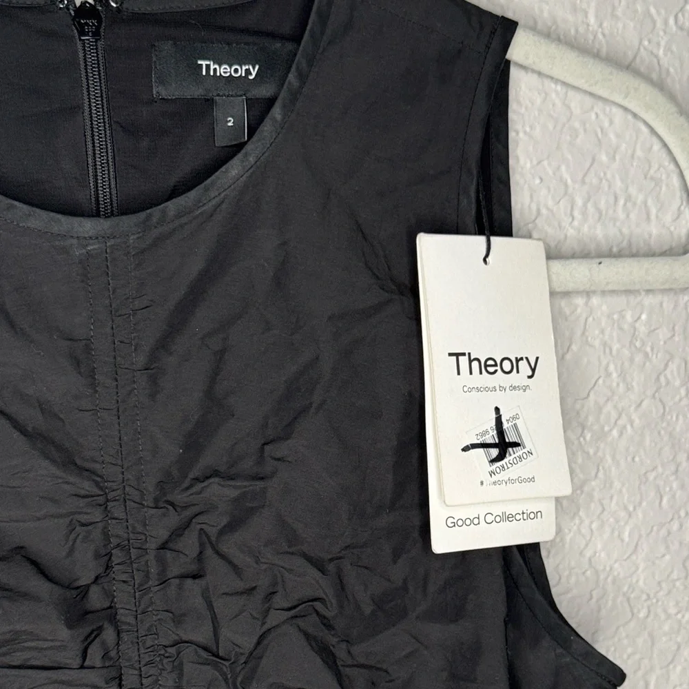 NWT Theory Asymmetrical Ruched Tank Dress Size 2 Black Chic Classic Quiet Luxury - Picture 4 of 7